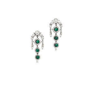 Elizabeth Cole Wyatt Statement Dangle Earrings Crystal & Emerald Tone